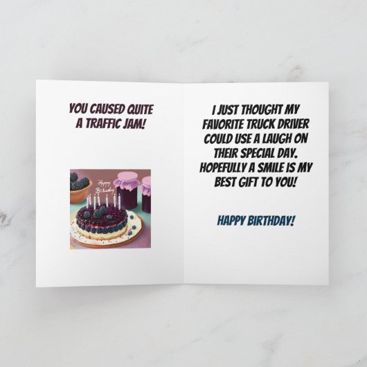 ブラックベリースピルトラックドライバーおもしろい誕生日 カード (内部)