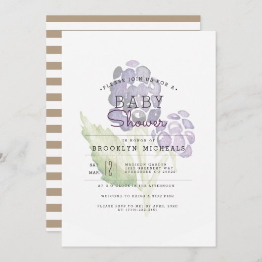 ブラックベリーデュオ |フルーティーな水の色ベビーシャワー 招待状 (正面/裏面)