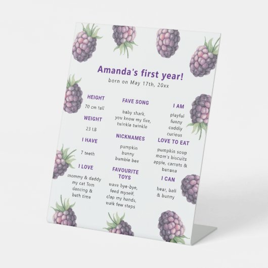 ブラックベリーファースト誕生日マイルストーン誕生日 台座サイン (正面)