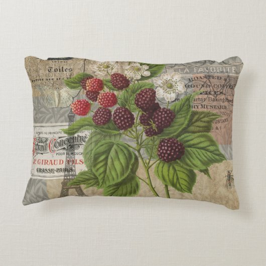 ブラックベリーフローラガーデンフラワーバタフライアート アクセントクッション (裏面)