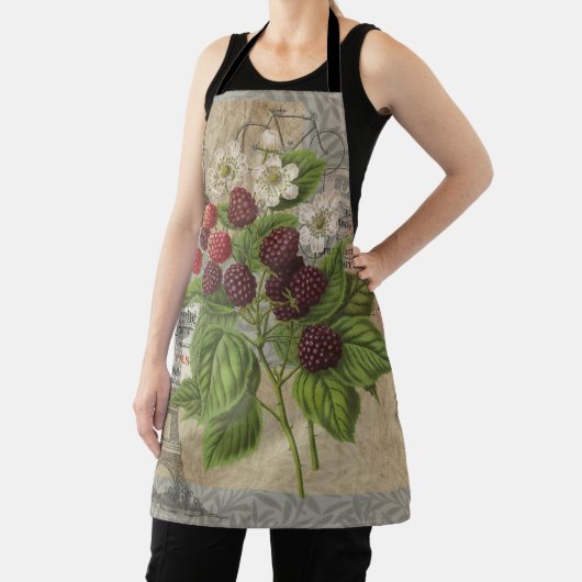 ブラックベリーフローラガーデンフラワーバタフライアート エプロン (インサイチュ)