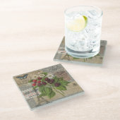 ブラックベリーフローラガーデンフラワーバタフライアート ガラスコースター (アングル)