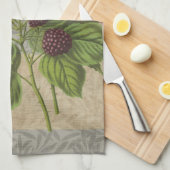 ブラックベリーフローラガーデンフラワーバタフライアート キッチンタオル (四つ折り)