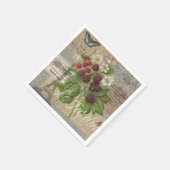 ブラックベリーフローラガーデンフラワーバタフライアート スタンダードカクテルナプキン (角)