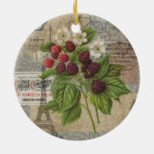 ブラックベリーフローラガーデンフラワーバタフライアート セラミックオーナメント (裏面)