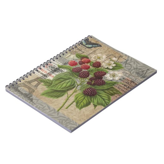 ブラックベリーフローラガーデンフラワーバタフライアート ノートブック (左側)