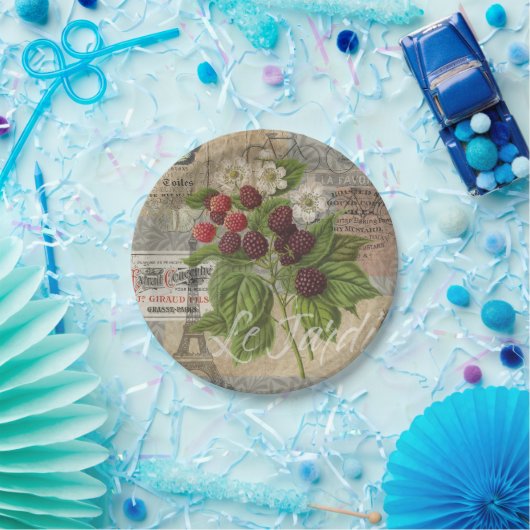 ブラックベリーフローラガーデンフラワーバタフライアート ペーパープレート (パーティー)