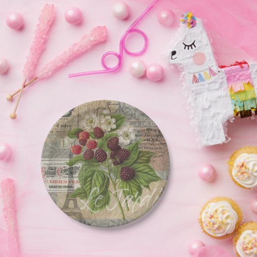 ブラックベリーフローラガーデンフラワーバタフライアート ペーパープレート (パーティー)