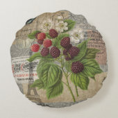 ブラックベリーフローラガーデンフラワーバタフライアート ラウンドクッション (裏面)