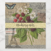 ブラックベリーフローラガーデンフラワーバタフライアート ワインラベル (シングルラベル)