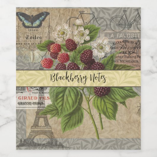 ブラックベリーフローラガーデンフラワーバタフライアート ワインラベル (シングルラベル)