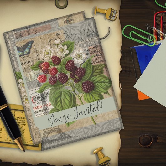 ブラックベリーフローラガーデンフラワーバタフライアート 招待状