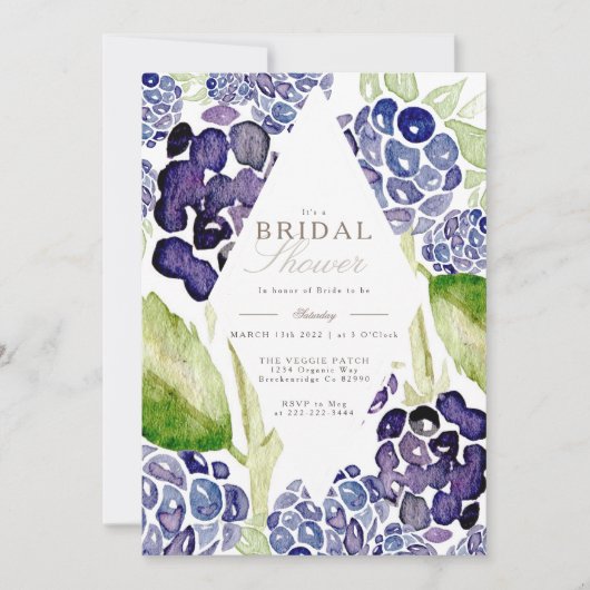 ブラックベリーブライダルシャワー |水彩ベリー 招待状 (正面)