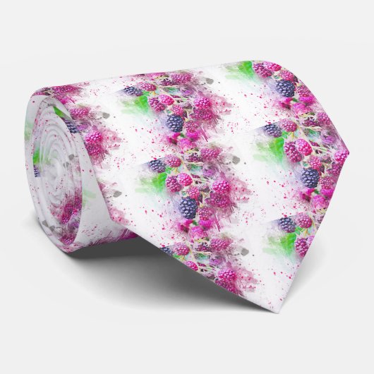 ブラックベリーラズベリーウォーターカラーフルーツ抽象芸術 ネクタイ (ロール)