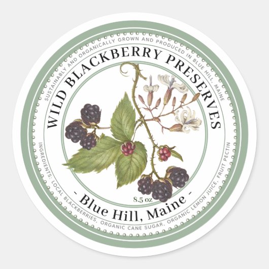 ブラックベリーヴィンテージ付ゼリーラベルイラストレーション ラウンドシール (正面)