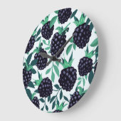 ブラックベリー熱帯：フルーツのシームレスなパターン ラージ壁時計 (傾斜)