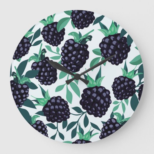 ブラックベリー熱帯：フルーツのシームレスなパターン ラージ壁時計 (正面)