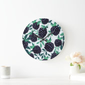 ブラックベリー熱帯：フルーツのシームレスなパターン ラージ壁時計 (ホーム)