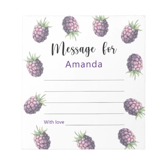 ブラックベリー誕生日タイムカプセルメッセージ ノートパッド (正面)