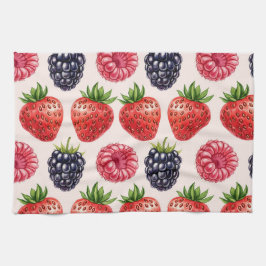 ブラックベリー、ラズベリー、ストロベリーバイナターシャ キッチンタオル