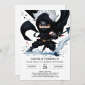 ブラックベルト忍者トレーニングキッズ誕生日 招待状 (正面/裏面)