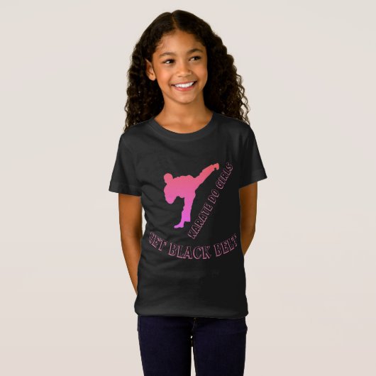 ブラックベルト空手ブラックバラモダントレンディーシック Tシャツ (正面フル)