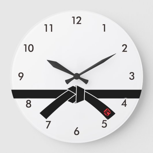 ブラックベルト、武術アーツ黒帯、武道 ラージ壁時計 (正面)