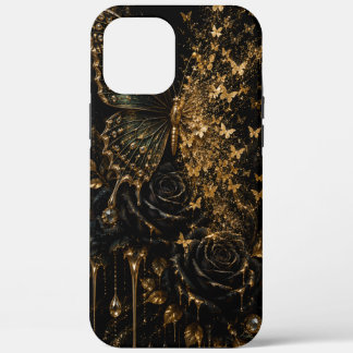 ブラックベルベットノワール蝶の花開くiPhoneケース iPhone 12 Pro Max ケース