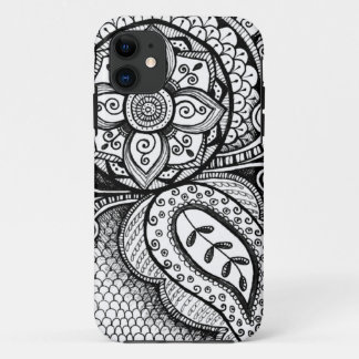 ブラックベルベット白ダマスクドリームキャッチャマンダラアート iPhone 11 ケース