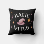 ブラックベーシック魔女モダン面白いハロウィーン クッション (裏面)