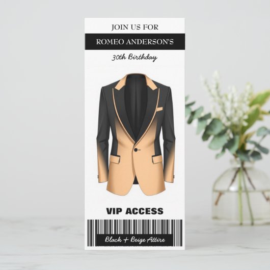 ブラックベージュツキセド誕生日チケット招待状 招待状 (スタンド正面)