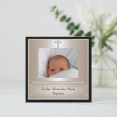 ブラックベージュフォトフレーム宝石クロスバプテスマ 招待状 (スタンド正面)