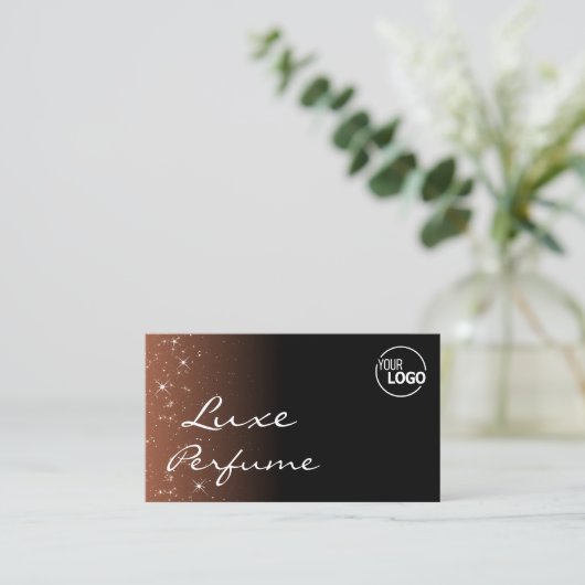 ブラックベージュブラウンスパークルグリッタースターとロゴ 名刺 (スタンド正面)