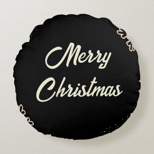 ブラックベージュホワイトスノーフレークスクリスマス ラウンドクッション (正面)