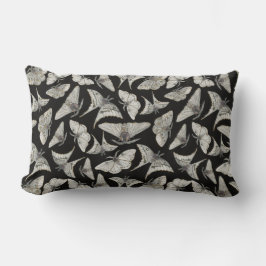 ブラックベージュモスバタフライパターン ランバークッション