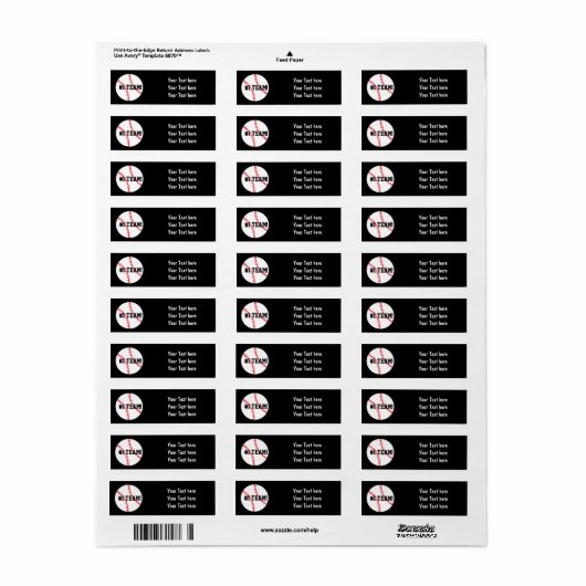 ブラックベースボールチーム誕生日パーティー住所 シール (フルシート)