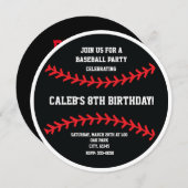 ブラックベースボールバースデーパーティースポーツ招待状 招待状 (正面/裏面)
