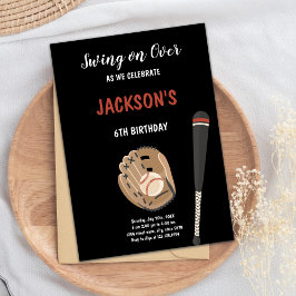 ブラックベースボール誕生日招待状 招待状