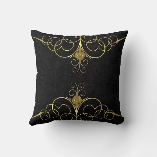 ブラックペイズリーと金ゴールドフレ渦巻形のーム クッション (裏面)