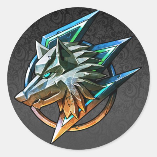 ブラックペイズリーゲーミングオオカミ ラウンドシール (正面)