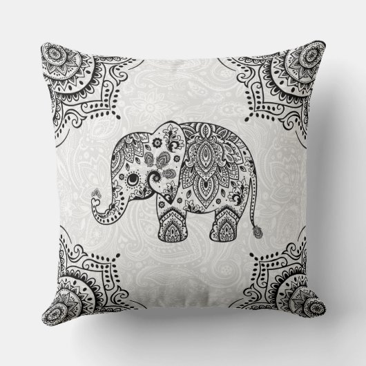 ブラックペイズリーゾウイラストレーション クッション (裏面)