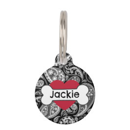 ブラックペイズリーハートボーン ペット　ネームタグ