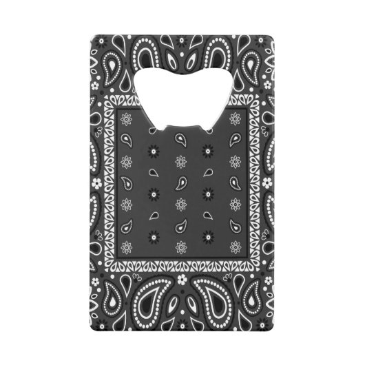 ブラックペイズリーバンダナ誕生日ヒップホップラップのスカーフ クレジットカード栓抜き (正面)