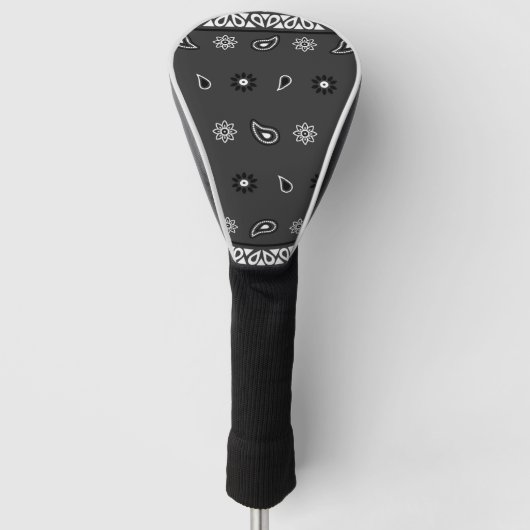 ブラックペイズリーバンダナ誕生日ヒップホップラップのスカーフ ゴルフヘッドカバー (正面)