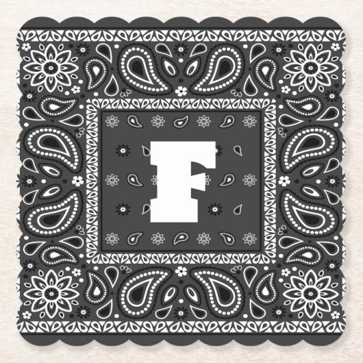 ブラックペイズリーバンダナ誕生日ヒップホップラップのスカーフ ペーパーコースター (正面)