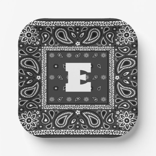 ブラックペイズリーバンダナ誕生日ヒップホップラップのスカーフ ペーパープレート (正面)