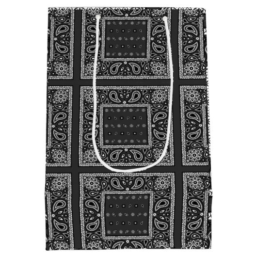 ブラックペイズリーバンダナ誕生日ヒップホップラップのスカーフ ミディアムペーパーバッグ (裏面)