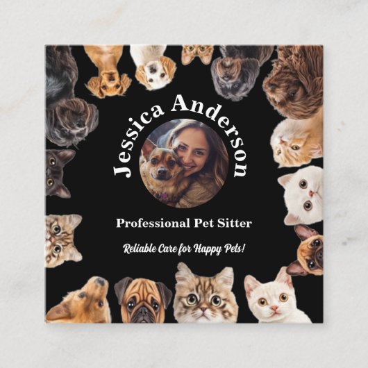 ブラックペットシッターの名刺カスタム写真 スクエア名刺 (正面)