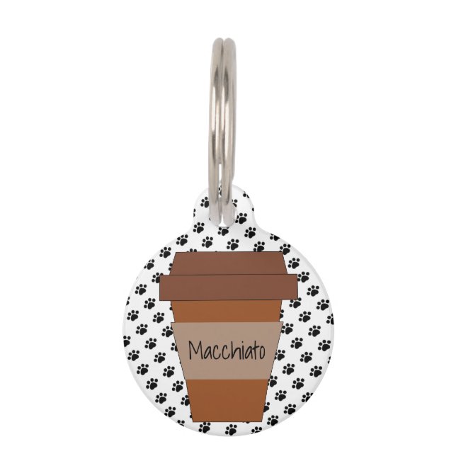 ブラックペパーソナライズされたーのプリントにコーヒーカップ ペット　ネームタグ (正面)
