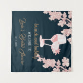 ブラックペラルシャンパーニュレトロブライダルシャワーウェルカム タペストリー (正面(横))